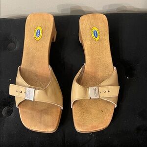 Dr. Scholl's Beige Leather Slide Mules with Buckle